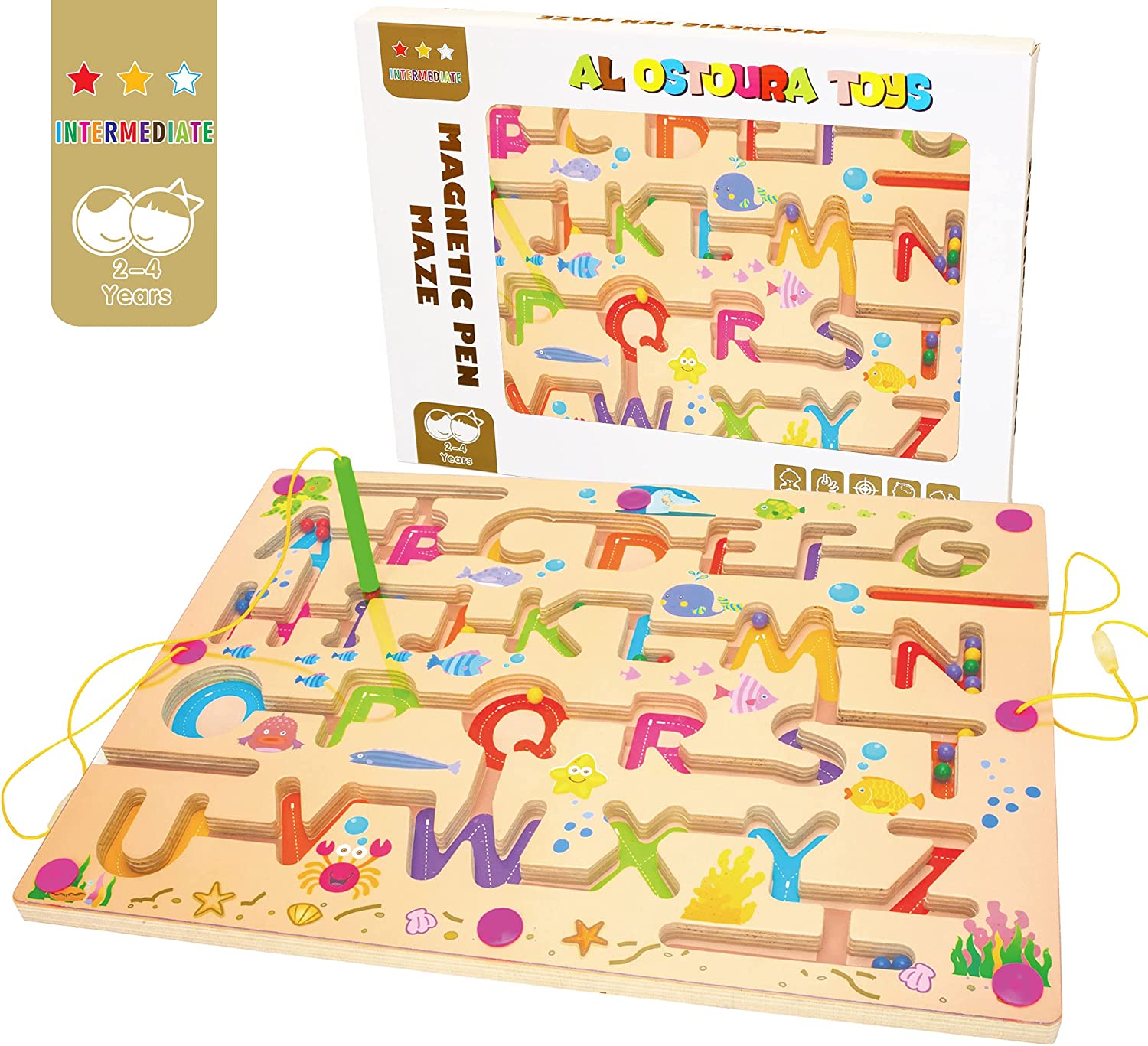 Wooden Activity Colorful Magnetic Puzzle Game Maze Educational Toys Gift English Alphabet
