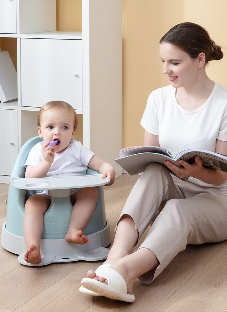 Non-toxic pu dining chair seated support baby floor-standing seat plus movable chassis fixed rope booster seat