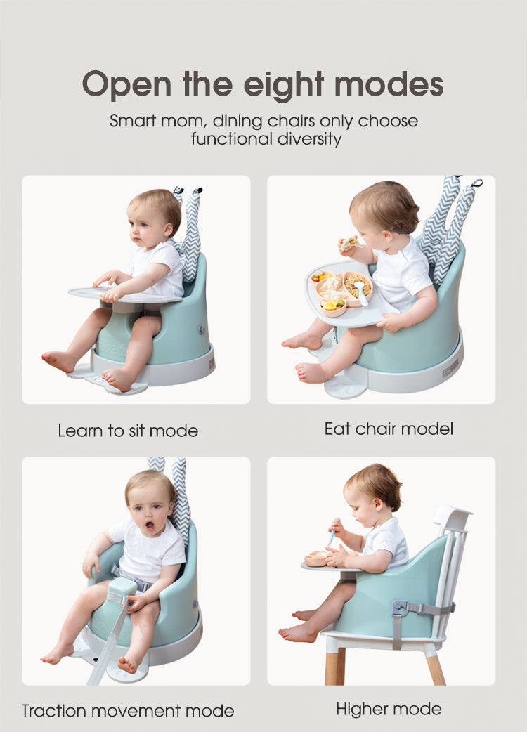 Non-toxic pu dining chair seated support baby floor-standing seat plus movable chassis fixed rope booster seat