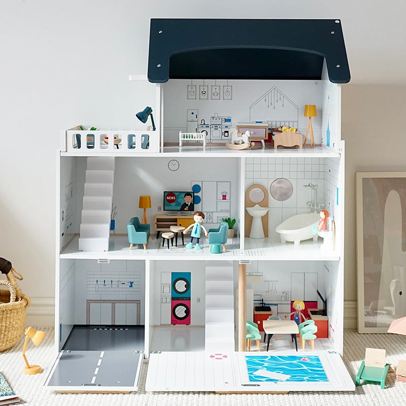 Dollhouse with light and car parking and swimming pool