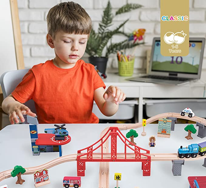Wooden Train Track Montessori Activity Educational Toy