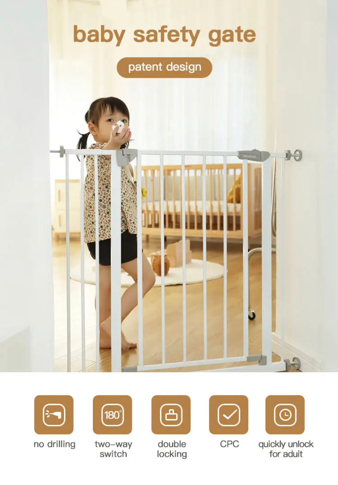 Auto Close Safety Baby Gate, Extra Wide Child Gate with 30 cm Extension Kit Maximum Suitable For 104 cm, Baby Gates for Stairs & Doorways, Easy Install (Safety Railing + 30cm Extension Kit)