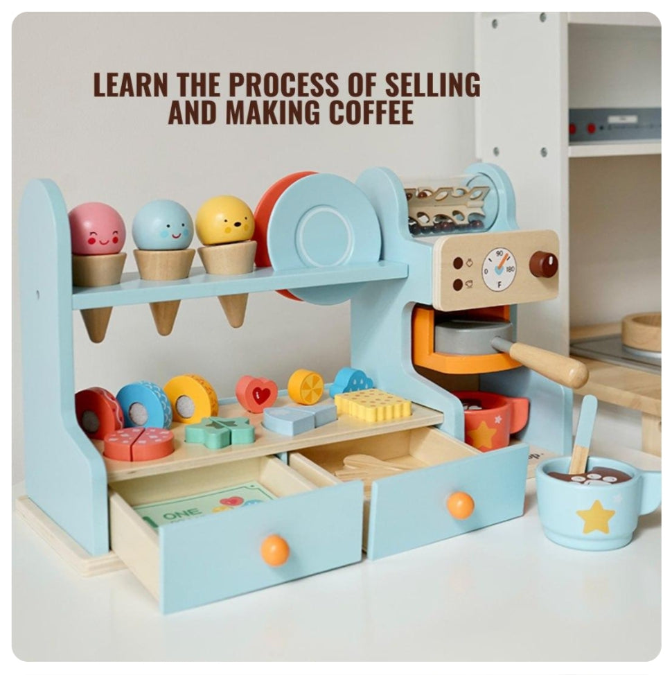 Wooden Coffee Counter & Ice Cream set ages 3y+