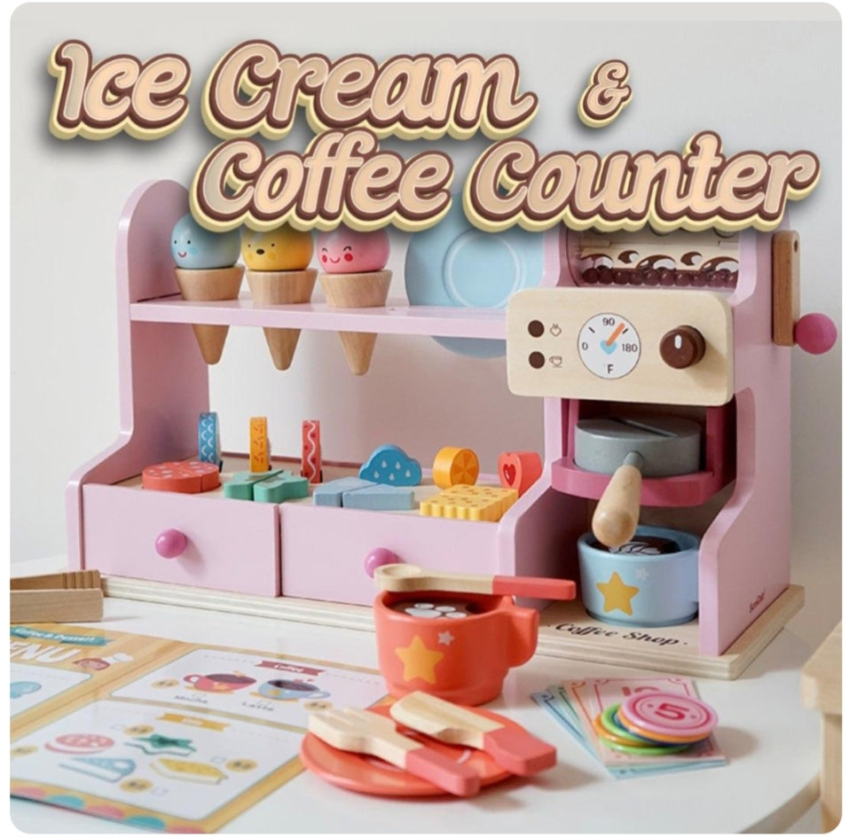 Wooden Coffee Counter & Ice Cream set ages 3y+