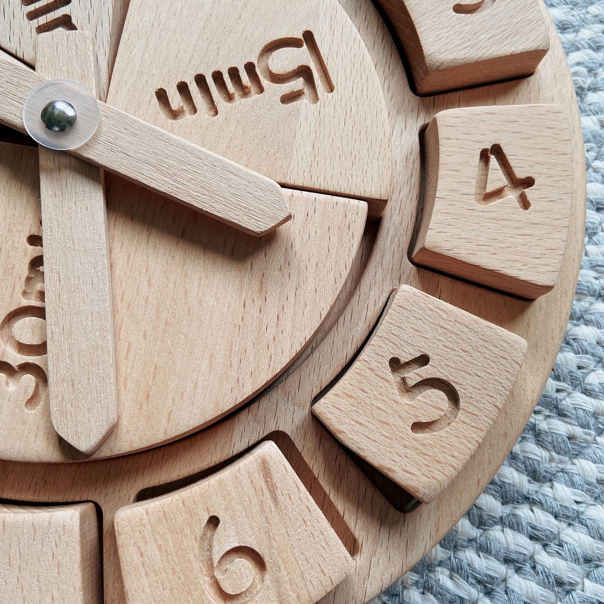 Toy wooden clock- hour/minutes/