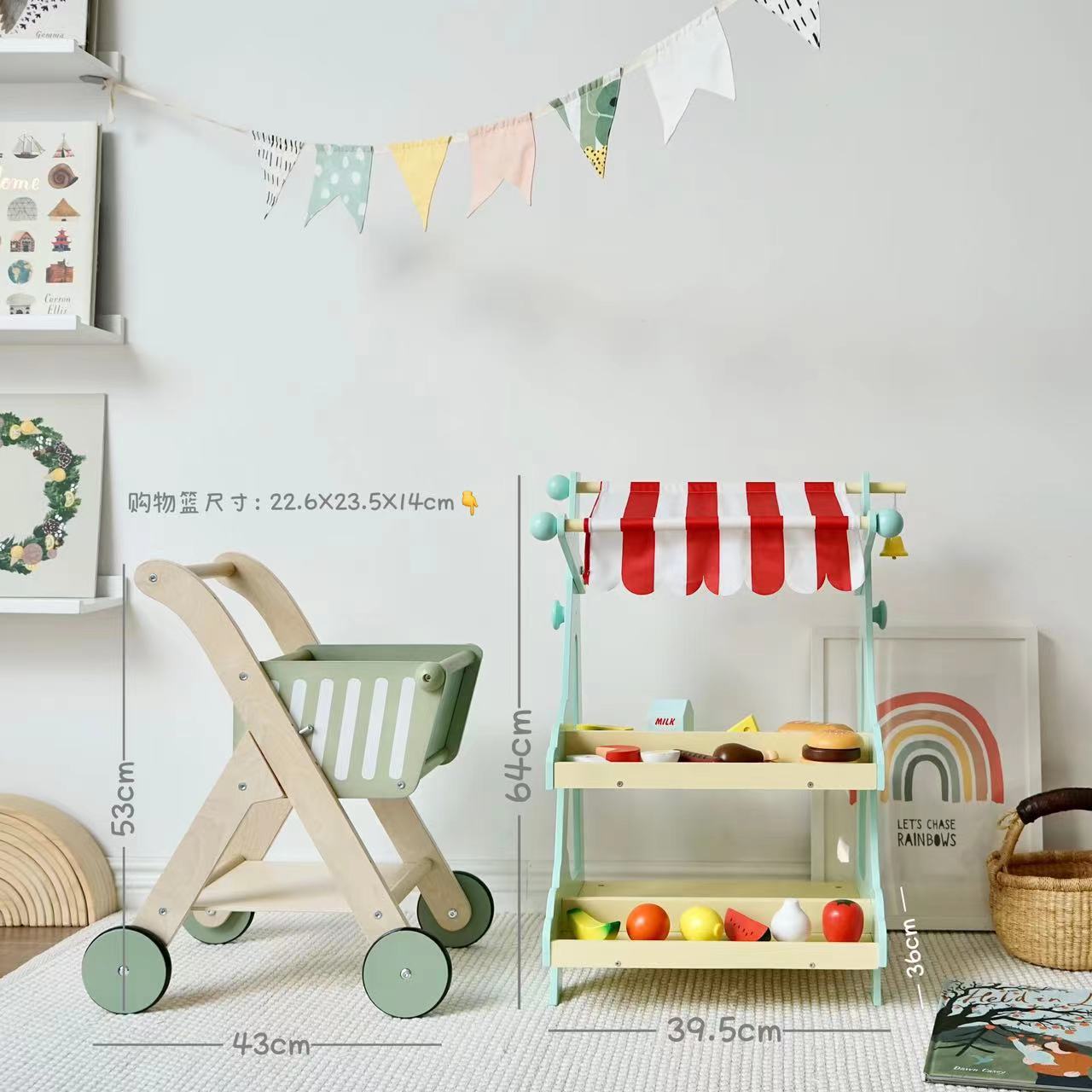 Wooden push cart(vegetable shelf not included)