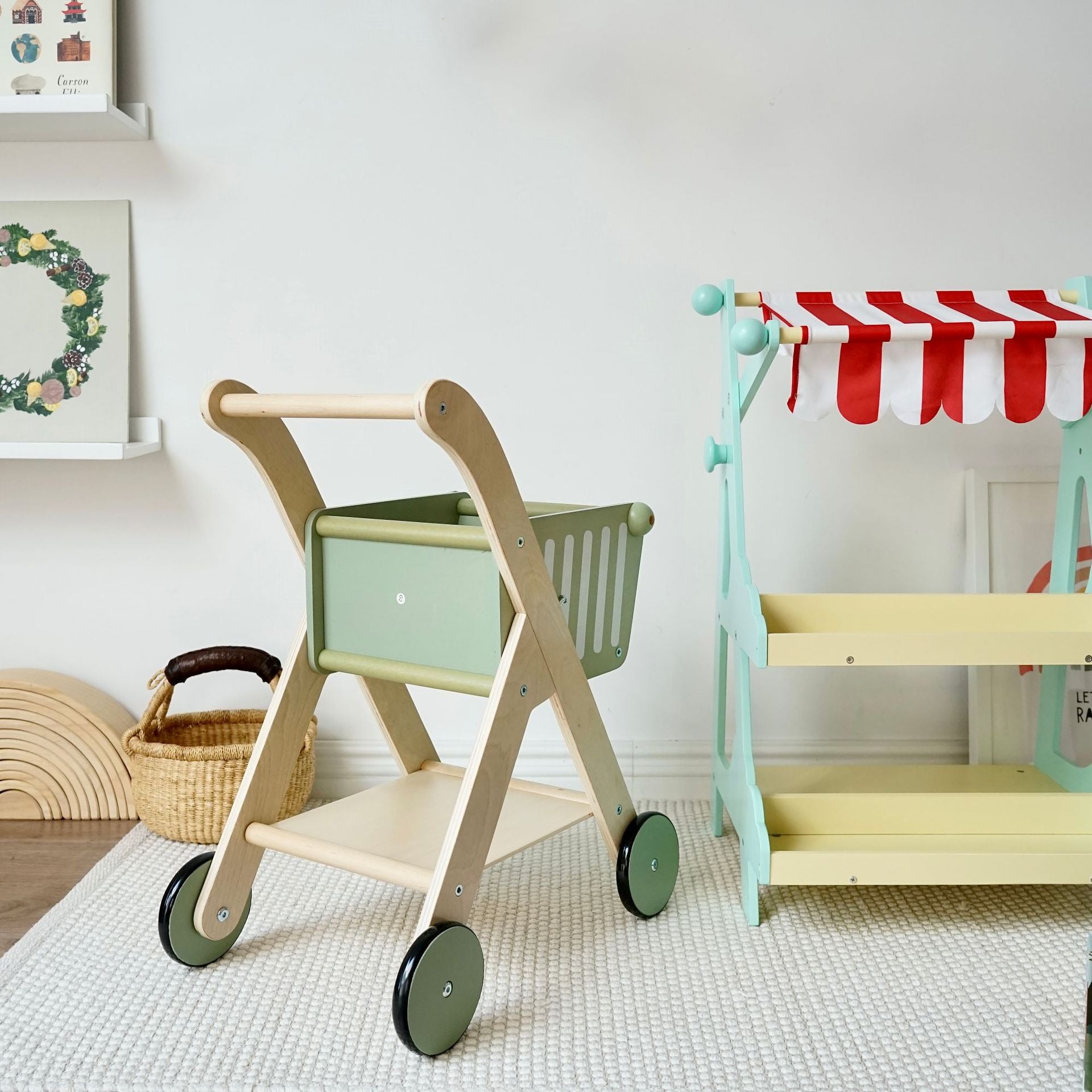 Wooden push cart(vegetable shelf not included)