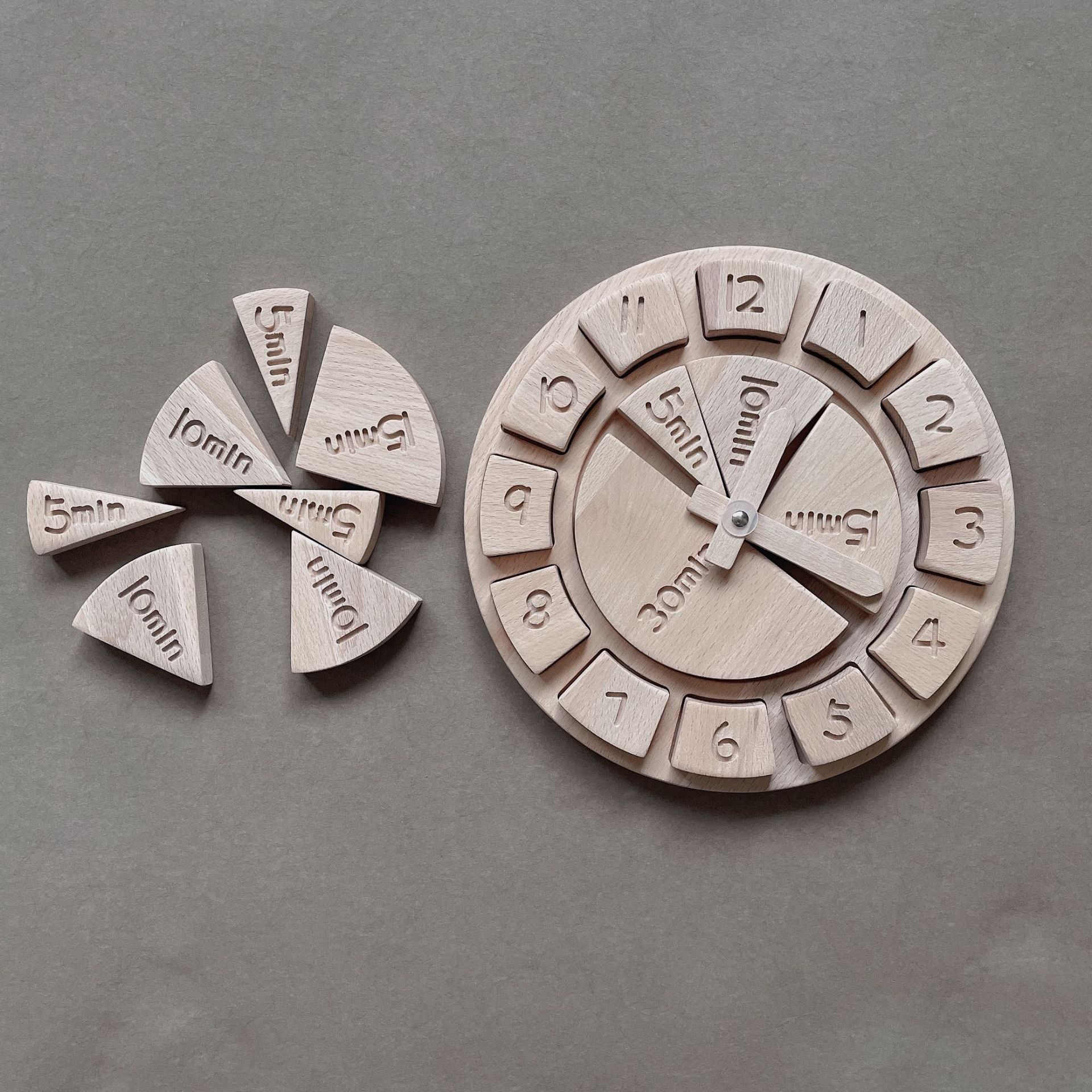 Toy wooden clock- hour/minutes/