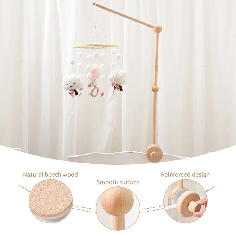 Wooden Crib Moving Arm Baby Beech Bed Bell Stand Hanging Bell pole