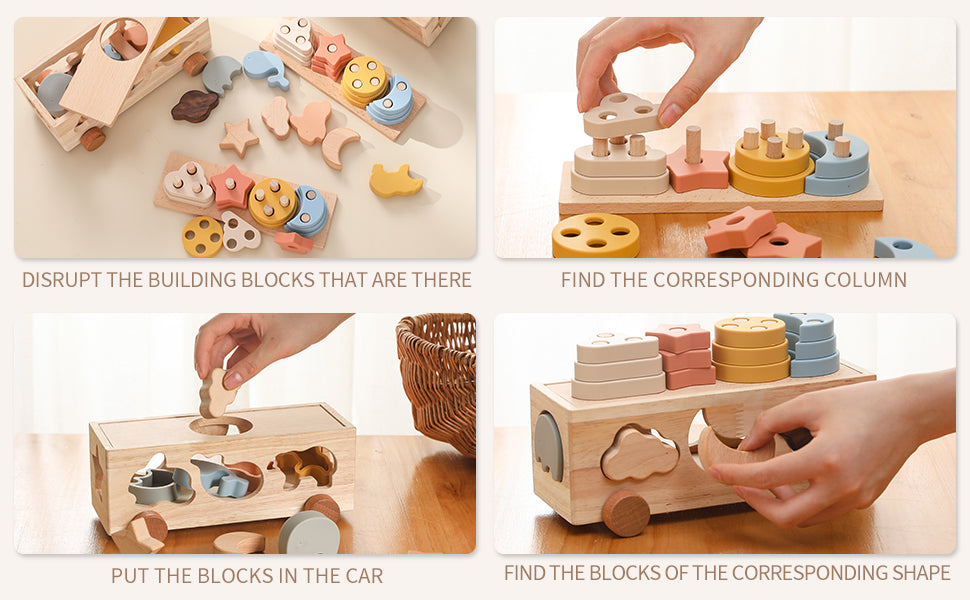 Matching Car Blocks Box Preschool Learning Educational Toys Gift for Baby