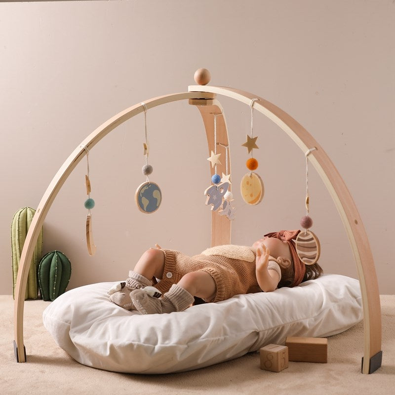 New Natural Wooden Baby Gym Frame With Star Pendant Triangular Curved Shape Fold-able Activity Gym Toys Shower Gifts Room Decor