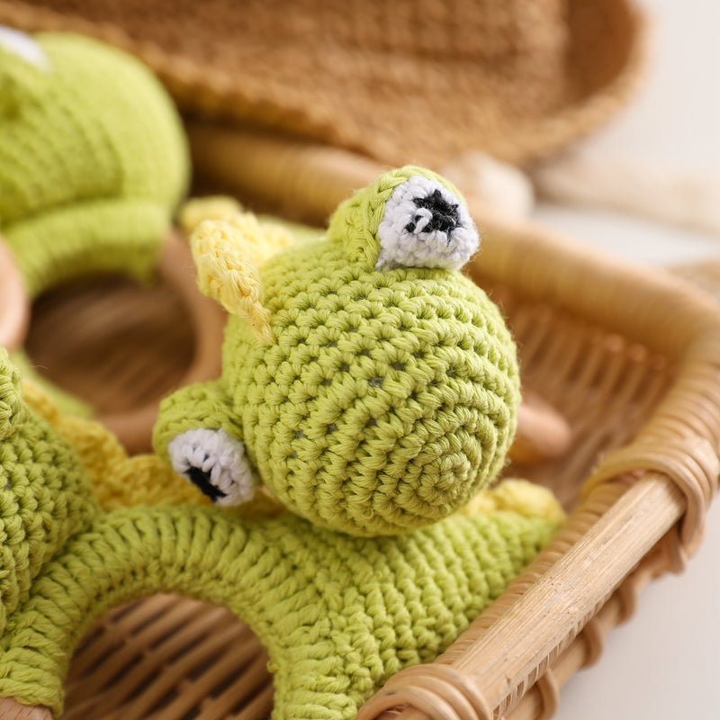 Crochet Animals Rattles Soother Bracelet Wooden Teether for Baby Gift