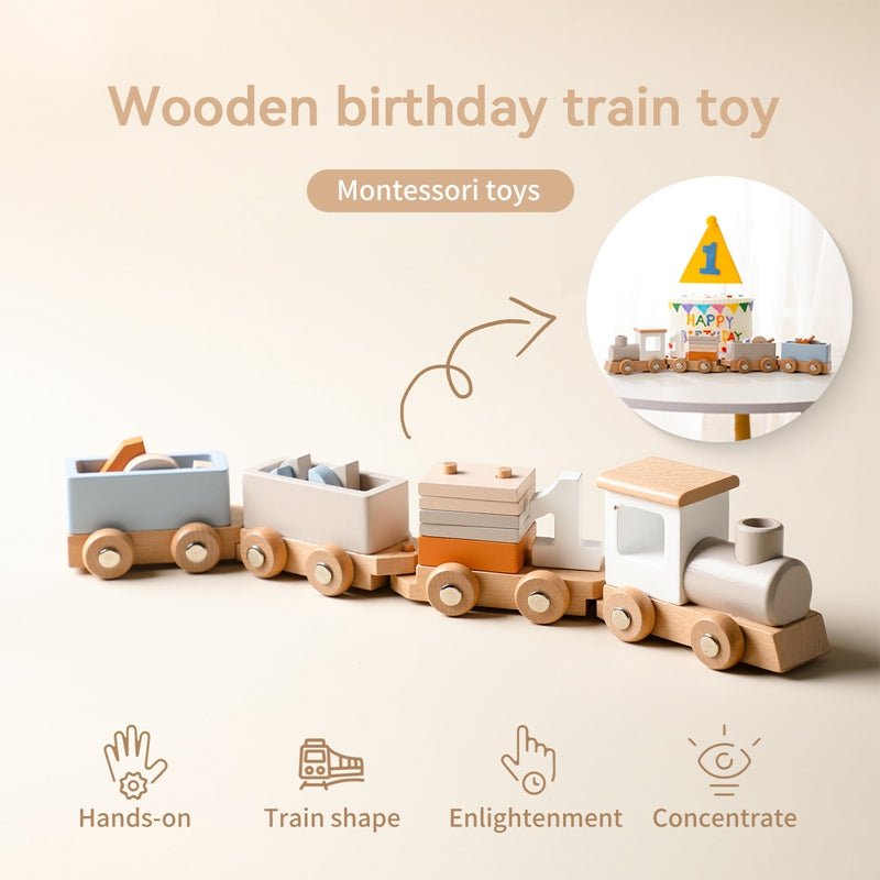 Wooden Train Birthday Toy Montessori Toys Baby Toys Baby Educational Toys Wooden Trolley Baby Learning Toys Number Of Wood