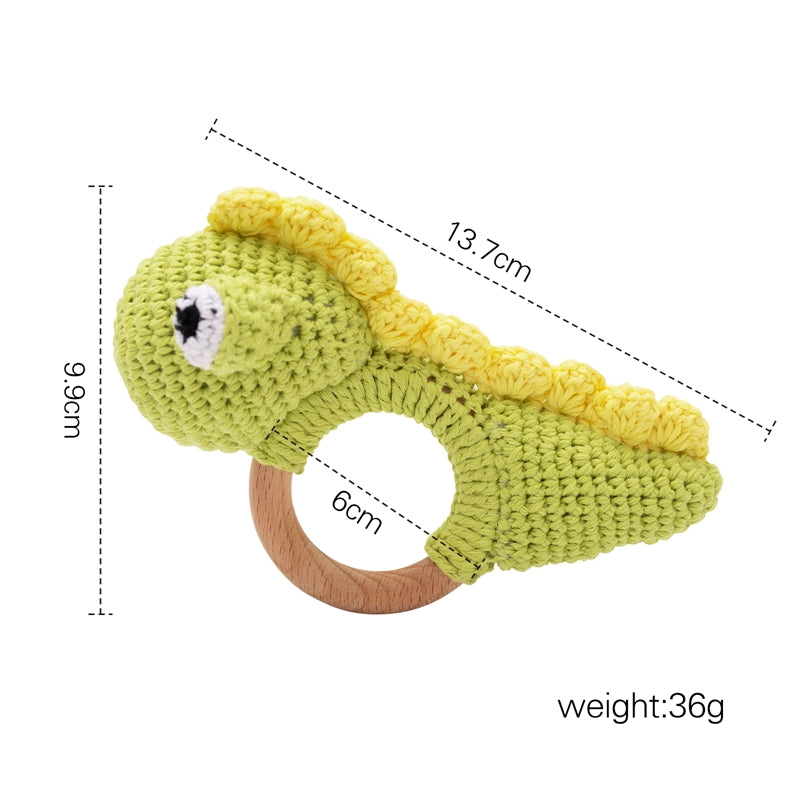 Crochet Animals Rattles Soother Bracelet Wooden Teether for Baby Gift