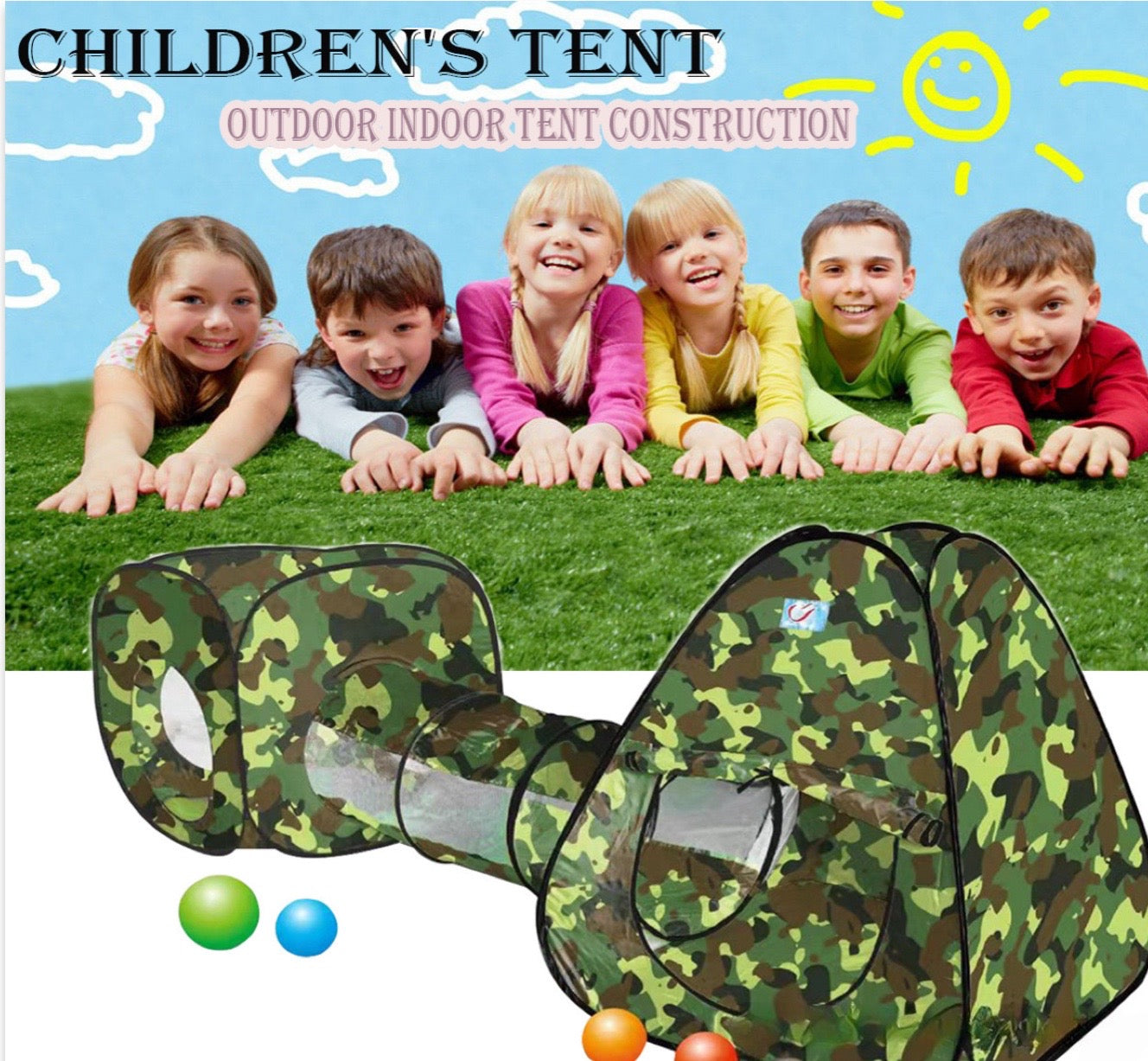 3 in 1 Kids Play Tent with Tunnel Baby Ball Pit